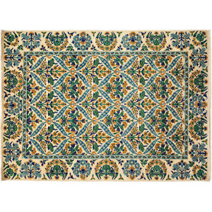 One-of-a-Kind Arts and Crafts Hand-Knotted Ivory/Green Area Rug