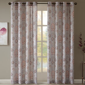 Leandre Textured Damask Semi-Opaque Grommet Single Curtain Panel
