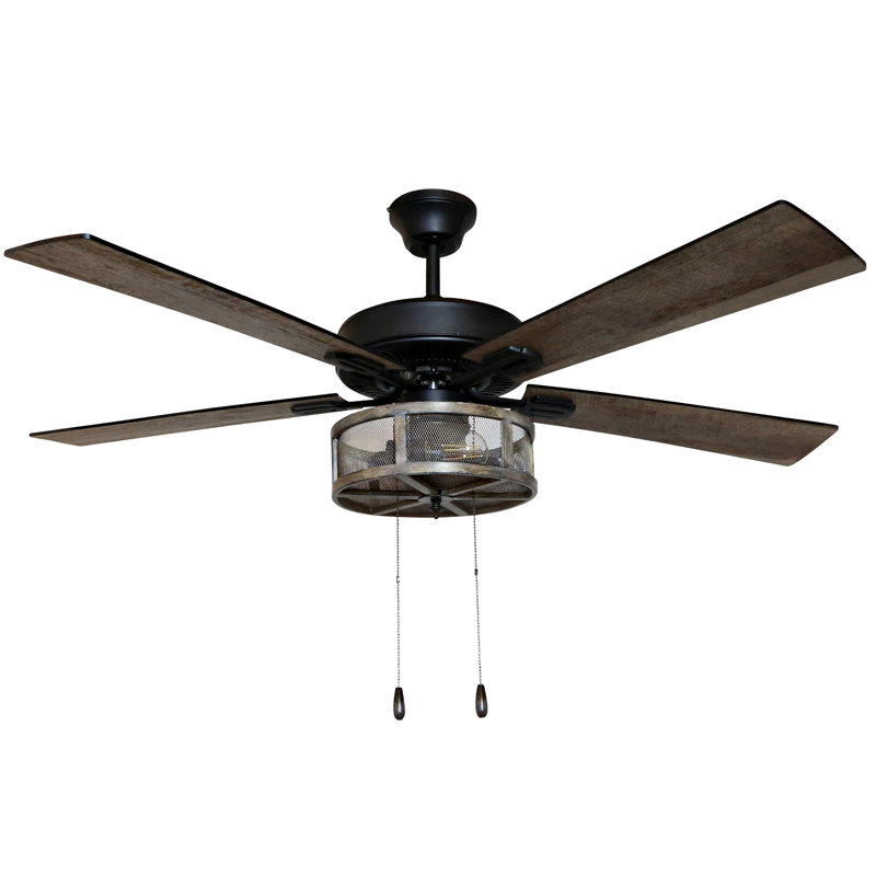 52 Abbigail Woodgrain Caged Farmhouse 5 Blade Led Ceiling Fan With