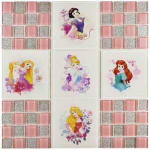 Disney Princesses Random Sized Glass Mosaic Tile in Glossy Pink