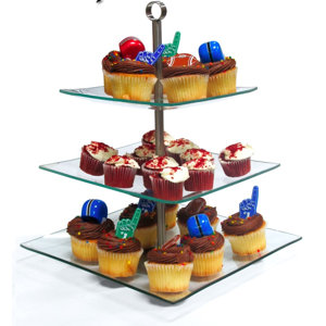 3 Tier Squared Pastry Glass Cake Stand (Set of 2)