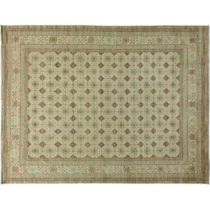 One-of-a-Kind Khotan Hand-Knotted Beige Area Rug