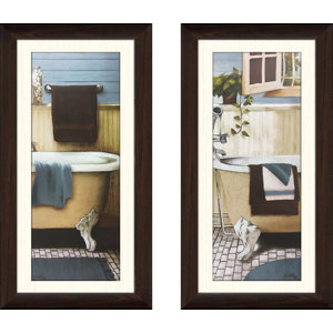 'Blue Bain Panel III' 2 Piece Framed Acrylic Painting Print Set