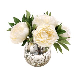 Waterlook White Peonies in Mercury Glass