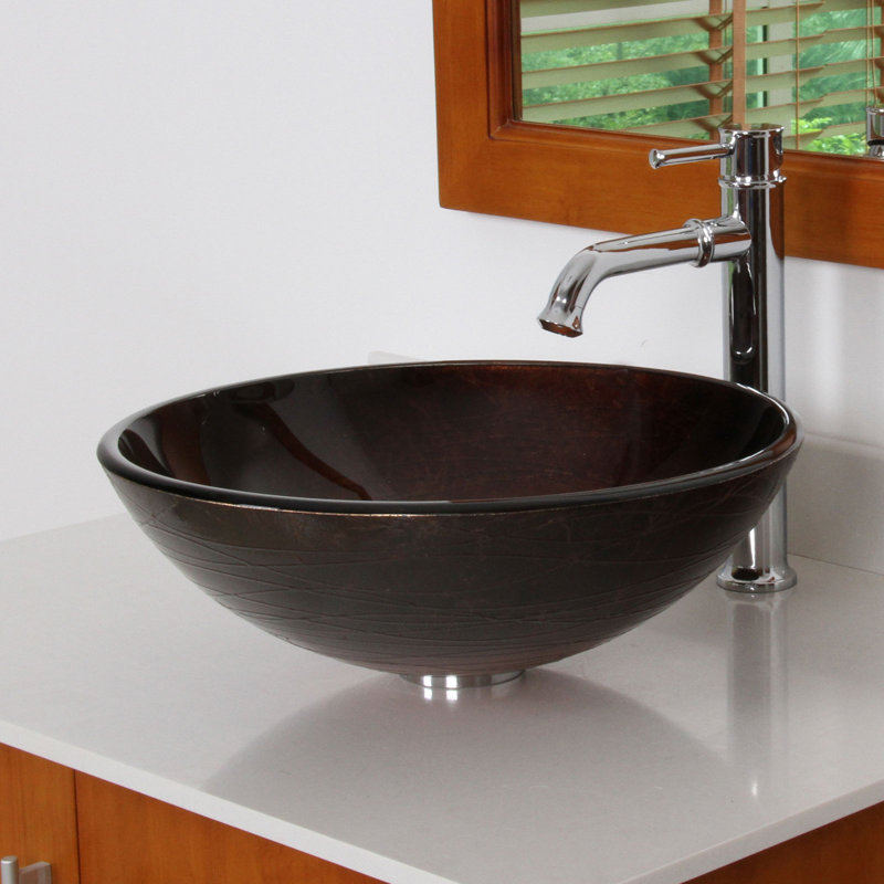 Elite Neutral Handcrafted Glass Circular Vessel Bathroom Sink & Reviews