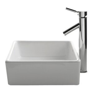 Ceramic Ceramic Square Vessel Bathroom Sink with Faucet