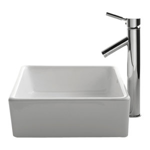 Ceramic Ceramic Square Vessel Bathroom Sink with Faucet