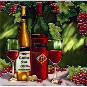 Wine Bottle with Red Grape Tile Wall Decor