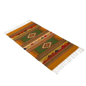 Fair Trade Authentic Zipotec Nature Inspired 'Golden Meadows' Expertly Hand Woven Mexican Wool Home Decor Area Rug