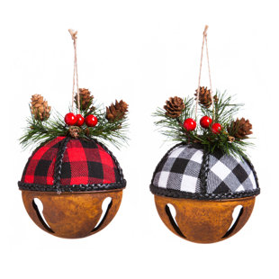 Buffalo Plaid Christmas Decor Wayfair Metal Buffalo Plaid Bell Ornament Accessory Set Of 2