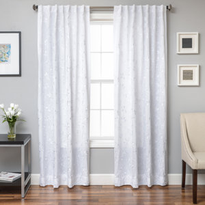 Adelle Nature/Floral Semi-Sheer Tab Top Single Curtain Panels