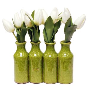 White Tulip Floral Arrangement in Milk Bottle Vase