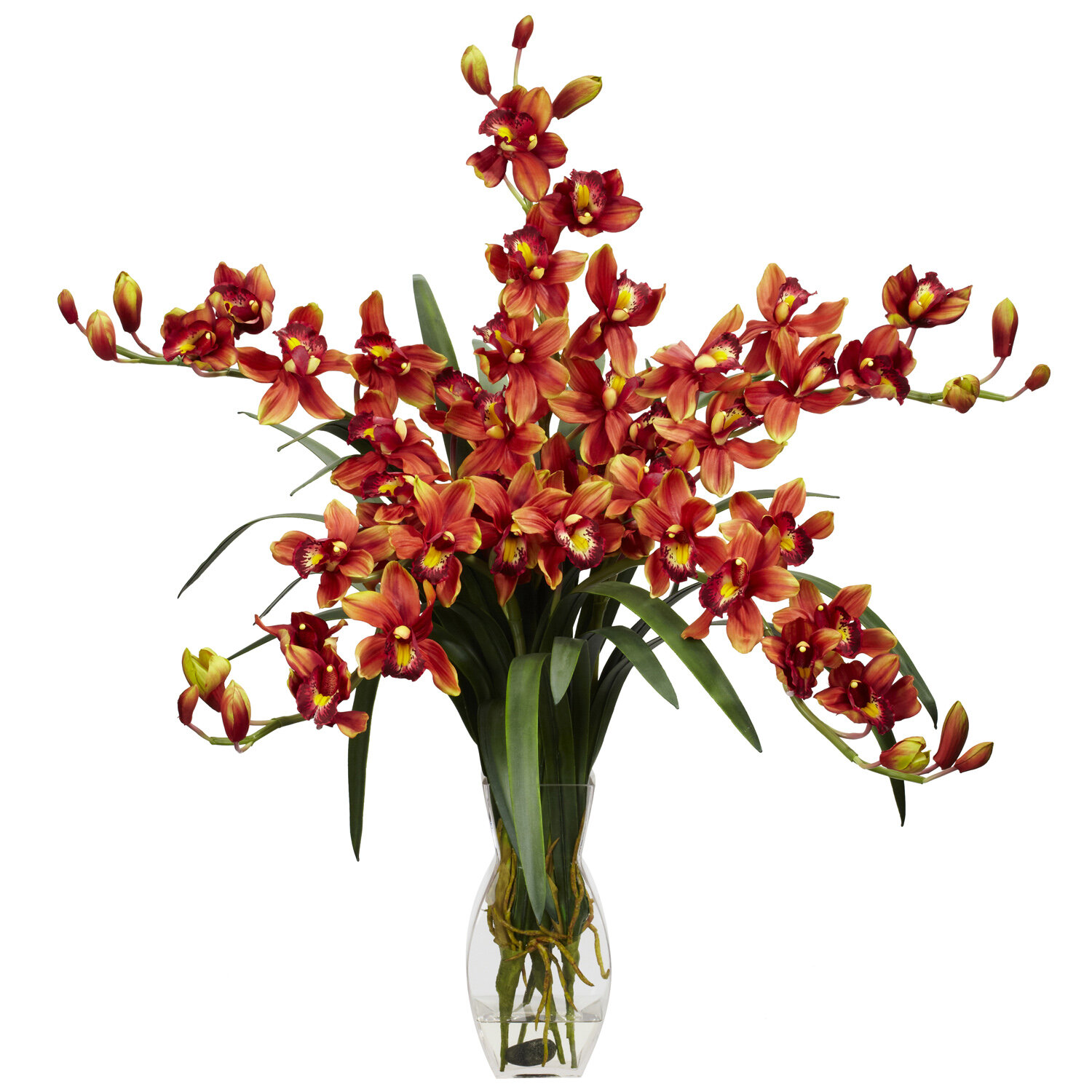 Nearly Natural Cymbidium Orchid Floral Arrangement In Vase