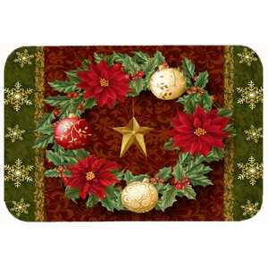 Holly Wreath with Christmas Ornaments Kitchen/Bath Mat