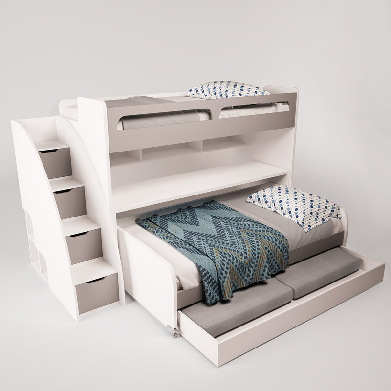 Brayden Studio Gautreau Twin Bunk Bed over Full XL Sofa Bed, Table and