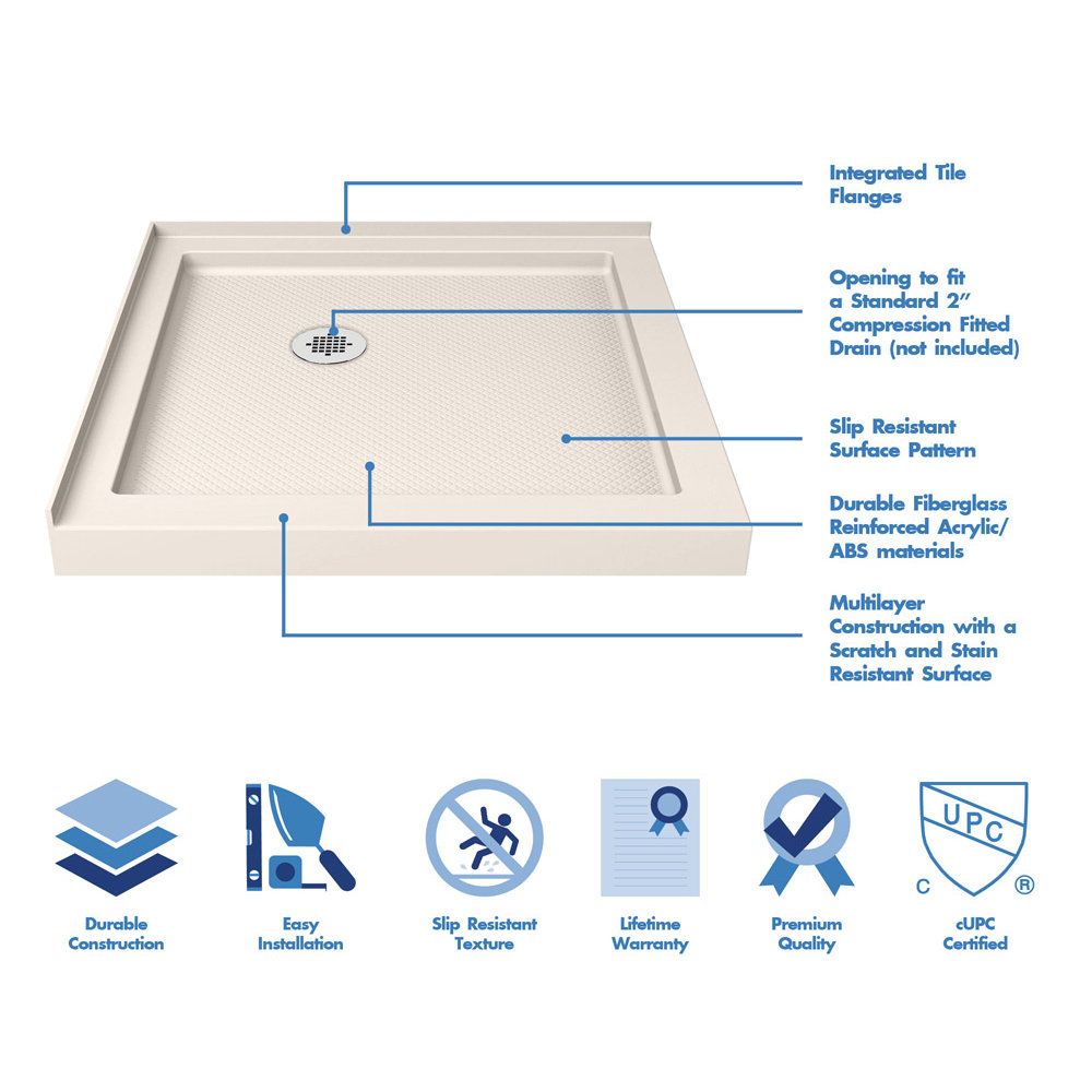 DreamLine SlimLine 32" x 32" Double Threshold Shower Base & Reviews