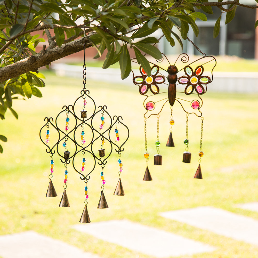Iron Stop Wind Chimes Rocketshotz Glitzhome Iron Boho Beaded Erfly Patio Wind Chime Wayfair