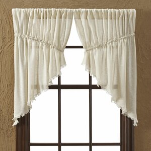 Francoise Cloth Natural Fringed Prairie Curtain Valance (Set of 2)