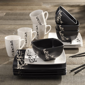 Twilight Blossom 16 Piece Dinnerware Set, Service for 4