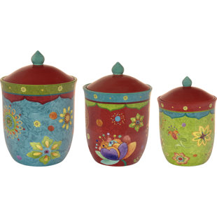 Red Kitchen Canisters Jars You Ll Love Wayfair Ohlman 3 Piece Kitchen Canister Set