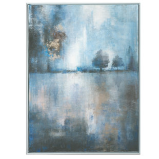 Blue And Gray Pictures Wayfair Framed Oil Painting Print On Canvas In Blue Gray
