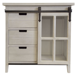 Gl Accent Cabinet Wayfair Savala Weathered Farm House Sliding Gl Door Accent Cabinet