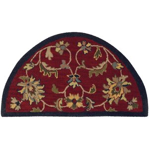 Shapes Red/Navy Border and Classic Floral Rug