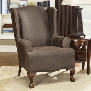 Stretch Leather T-Cushion Wingback Slipcover