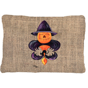 Halloween Pumpkin Bat Fleur De Lis Indoor/Outdoor Throw Pillow