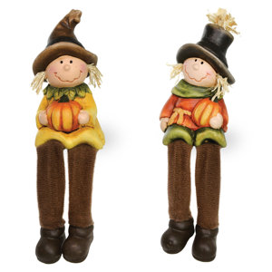 Pumpkin Patch Shelf Scarecrow Figurine (Set of 2)