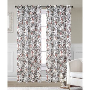 Garden Nature/Floral Sheer Grommet Curtain Panels (Set of 2)