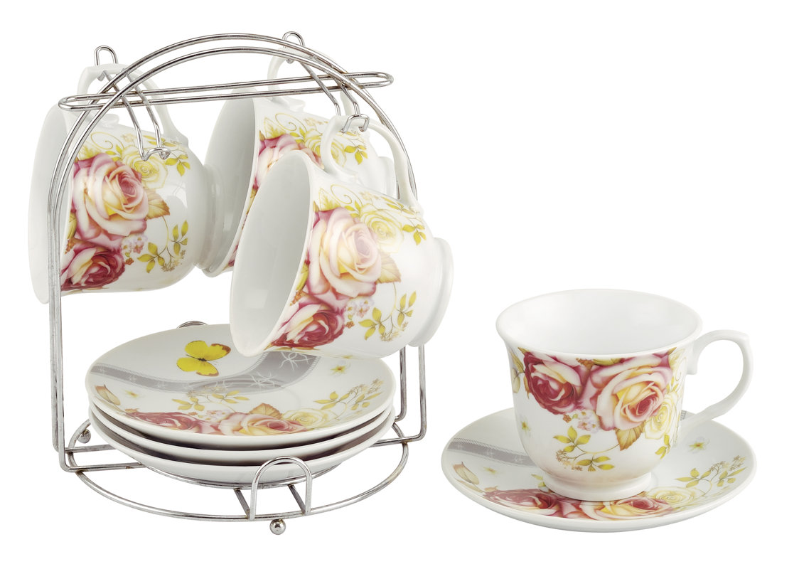 Lorren Home Trends Coffee Cups On Metal Stand Fl Set Reviews Coffee Cups On Metal Stand Fl Set