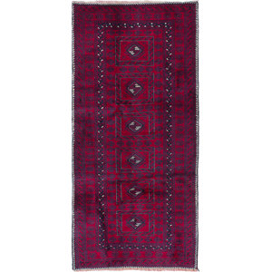 One-of-a-Kind Finest Baluch Wool Hand-Knotted Navy/Red Area Rug