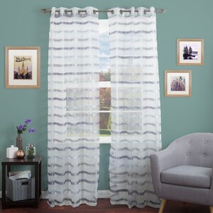 Striped Sheer Grommet Single Curtain Panel