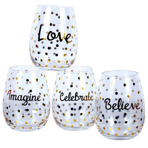 4 Piece 20 oz. Stemless Wine Glass Set