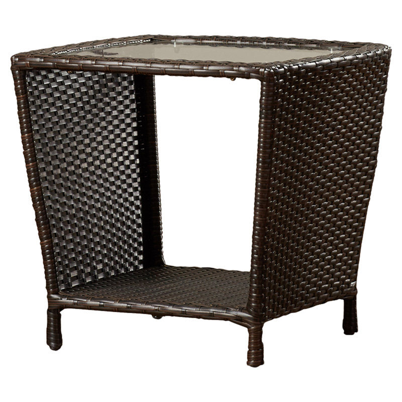 Mercury Row Caro Outdoor Wicker Side Table with Glass Top ...