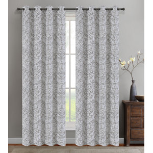 Vine Jacquard Damask Semi-Sheer Grommet Curtain Panels (Set of 2)