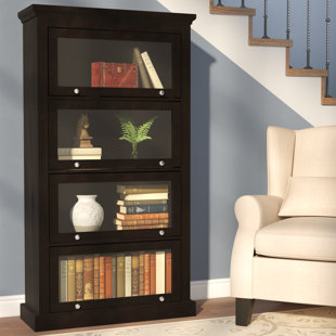 Wood Bookcase With Gl Doors Wayfair Brackston Barrister Bookcase