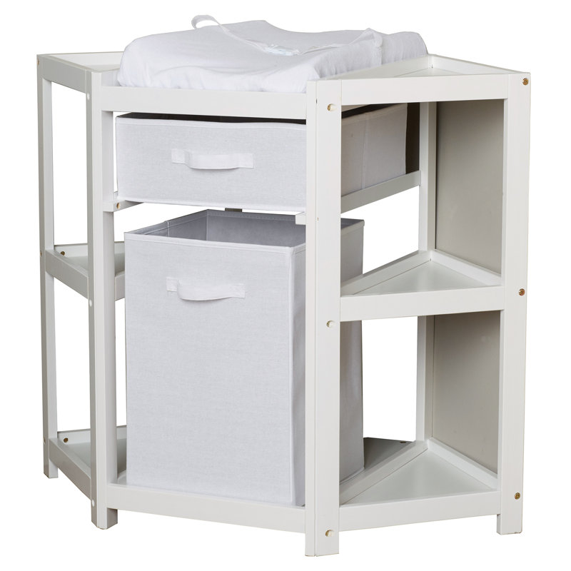 Diaper Corner Baby Changing Table with Pad and 1 Basket with Hamper