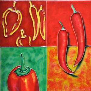 Gridded Peppers Tile Wall Decor