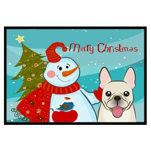 Snowman with French Bulldog Doormat