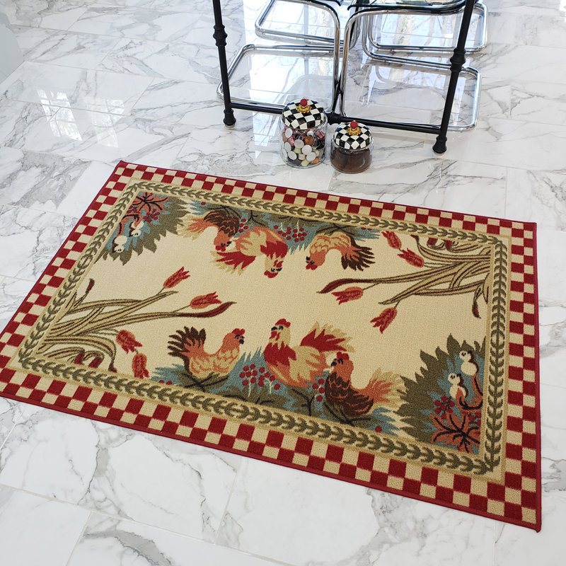 Three Posts Harmon Rooster Checkered Cream Red Kitchen Area Rug Three Posts Harmon Rooster Checkered Cream Red Kitchen Area Rug Reviews Wayfair