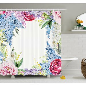 Flower Springtime Fragrance Garland with Bunch of Flowers Lilac Lavender Rose Peony Artsy Print Shower Curtain Set