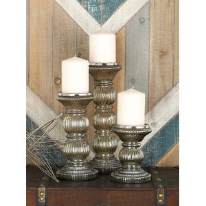 3 Piece Glass Candlestick Set