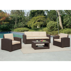 Antoinette Coastal 4 Piece Sofa Set with Cushions