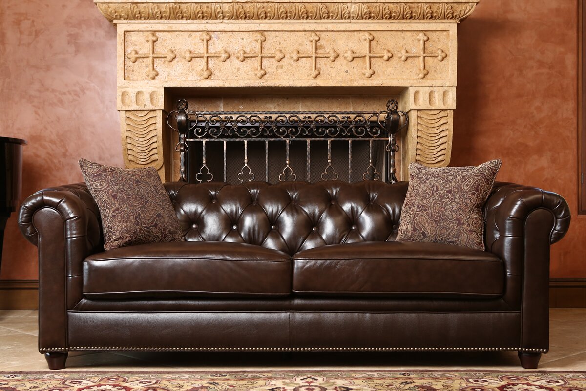 Darby Home Co Lizzie Leather Chesterfield Sofa Reviews Wayfair
