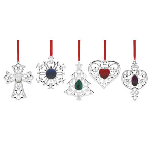 5 Piece Bejeweled Silver-plated Holiday Ornament Set