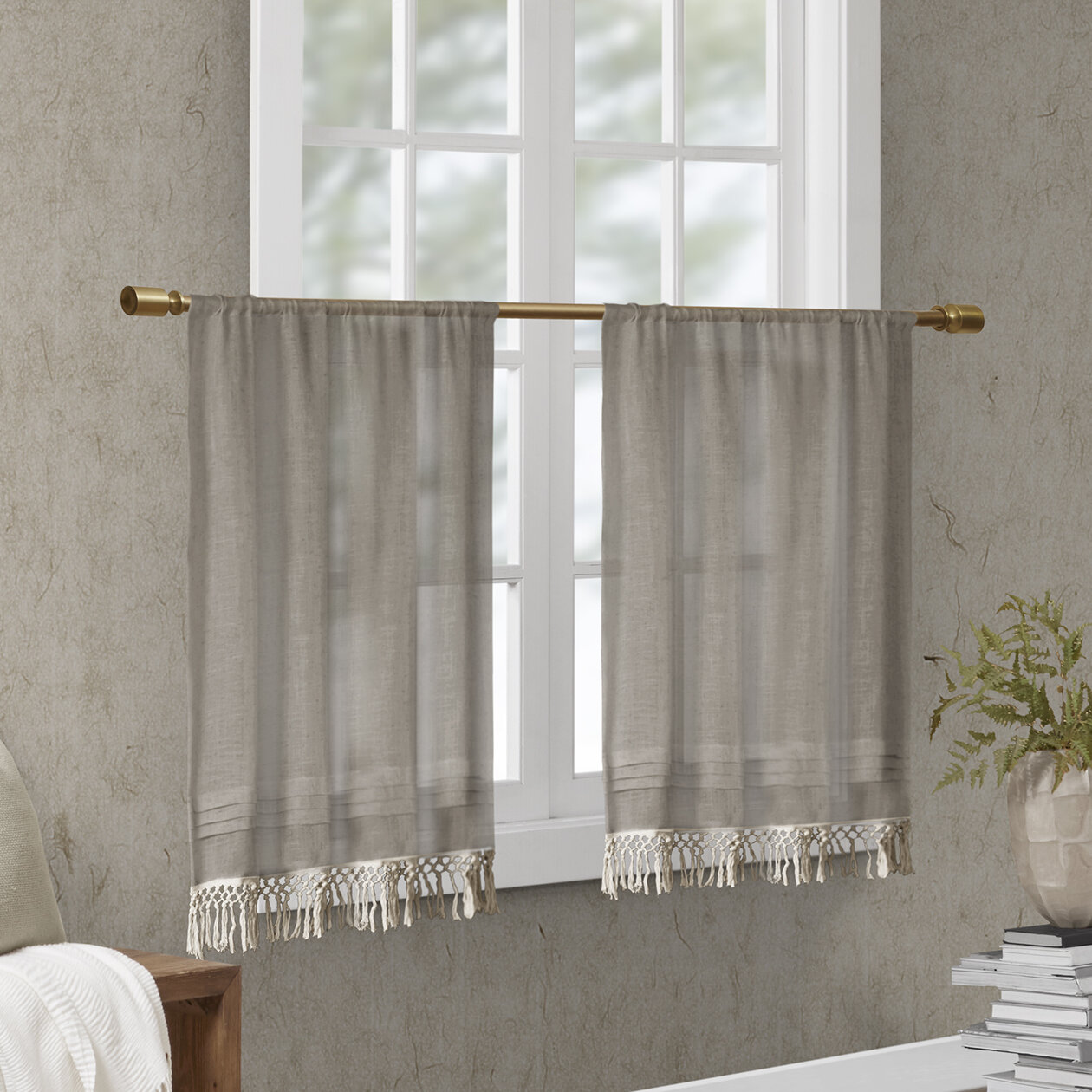 The Twillery Co Adler Faux Linen Rod Pocket Tier Kitchen Curtains