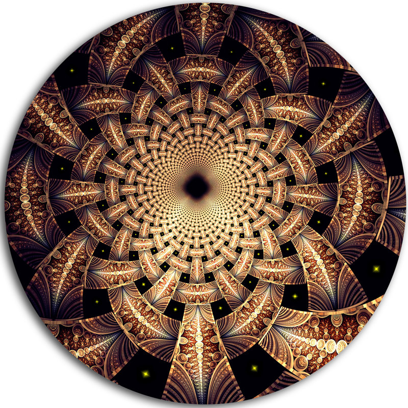 Brown Symmetrical Fractal Flower Design Graphic Art Print On Metal