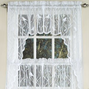 Knit Lace Song Bird Motif Kitchen Curtains